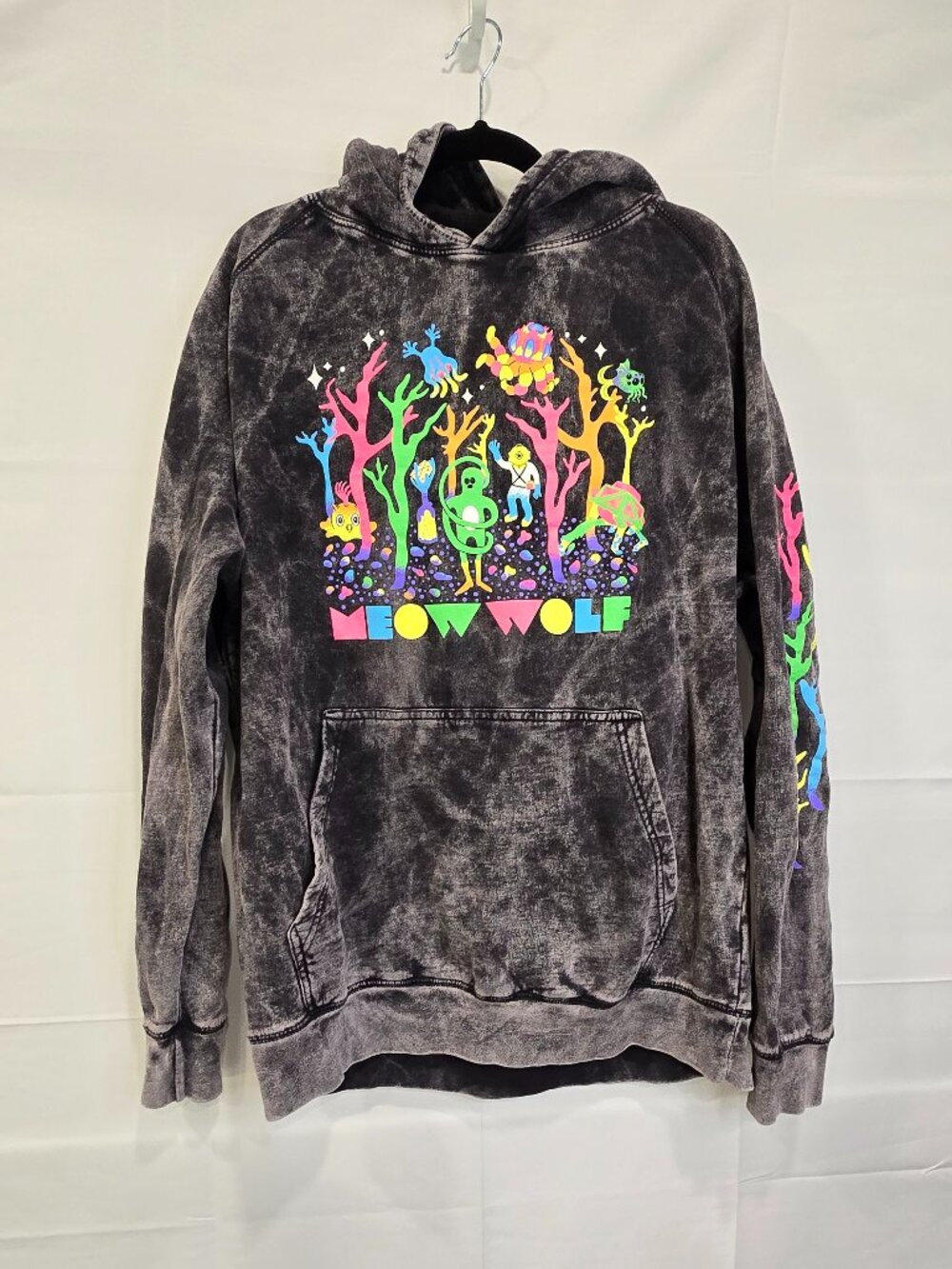 Meow Wolf Sweater Gray And Neon Under Water Details Size Large Hood